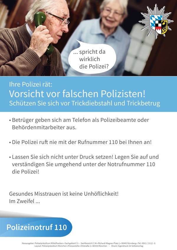 Plakat Falscher Polizist Mittelfranken Din A 3